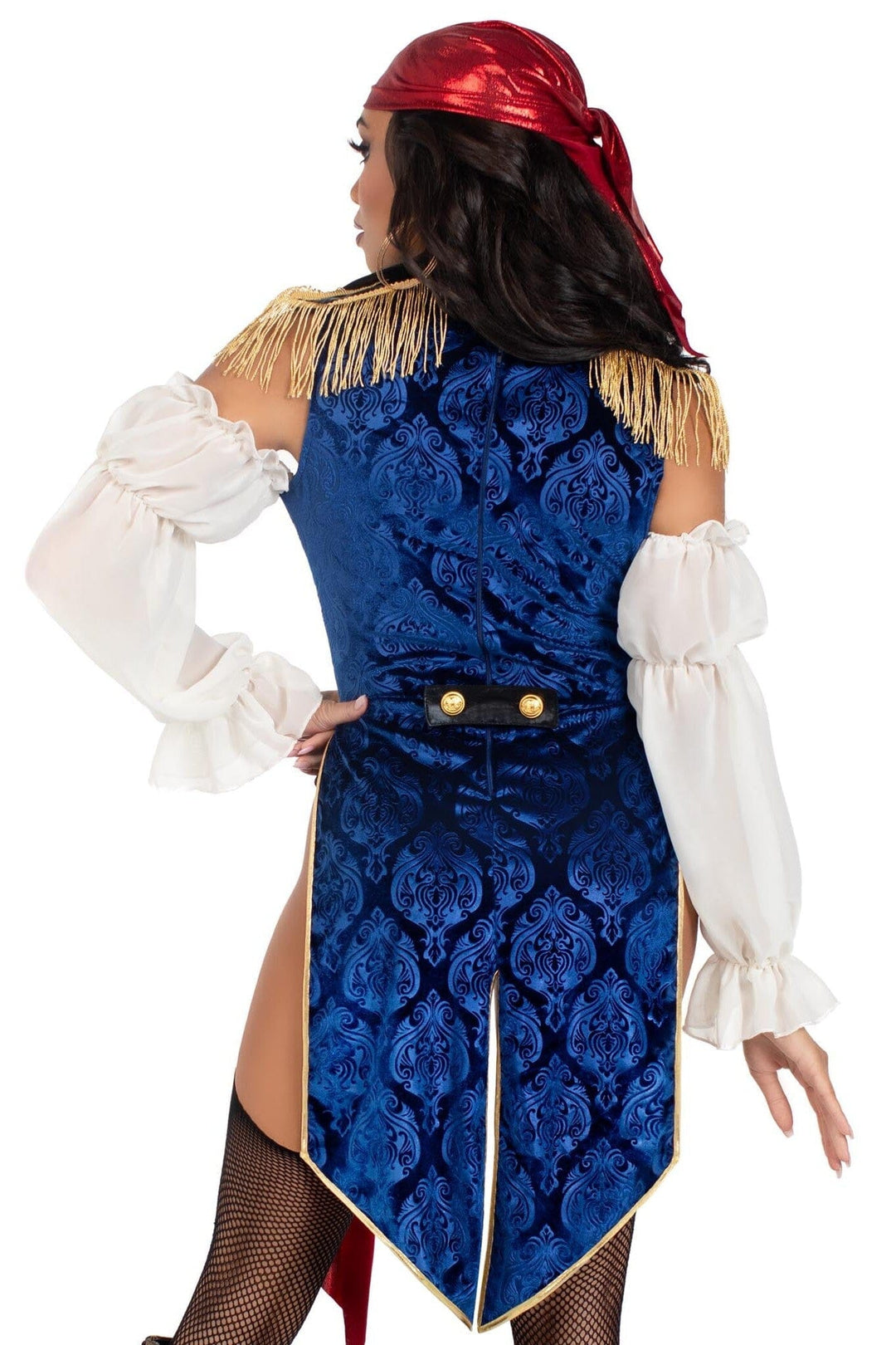 Leg Avenue 2 Piece Buccaneer Beauty W/Garter Bodysuit, Velvet Brocade Tail Coat in Multi 