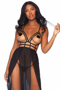 2 Piece Cage Strap Open Bodice Maxi Dress & Matching G-String-Stripper Dresses-SEXYSHOES.COM