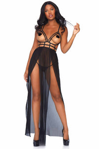 Leg Avenue 2 Piece Cage Strap Open Bodice Maxi Dress & Matching G String in Black  from SexyShoes.com