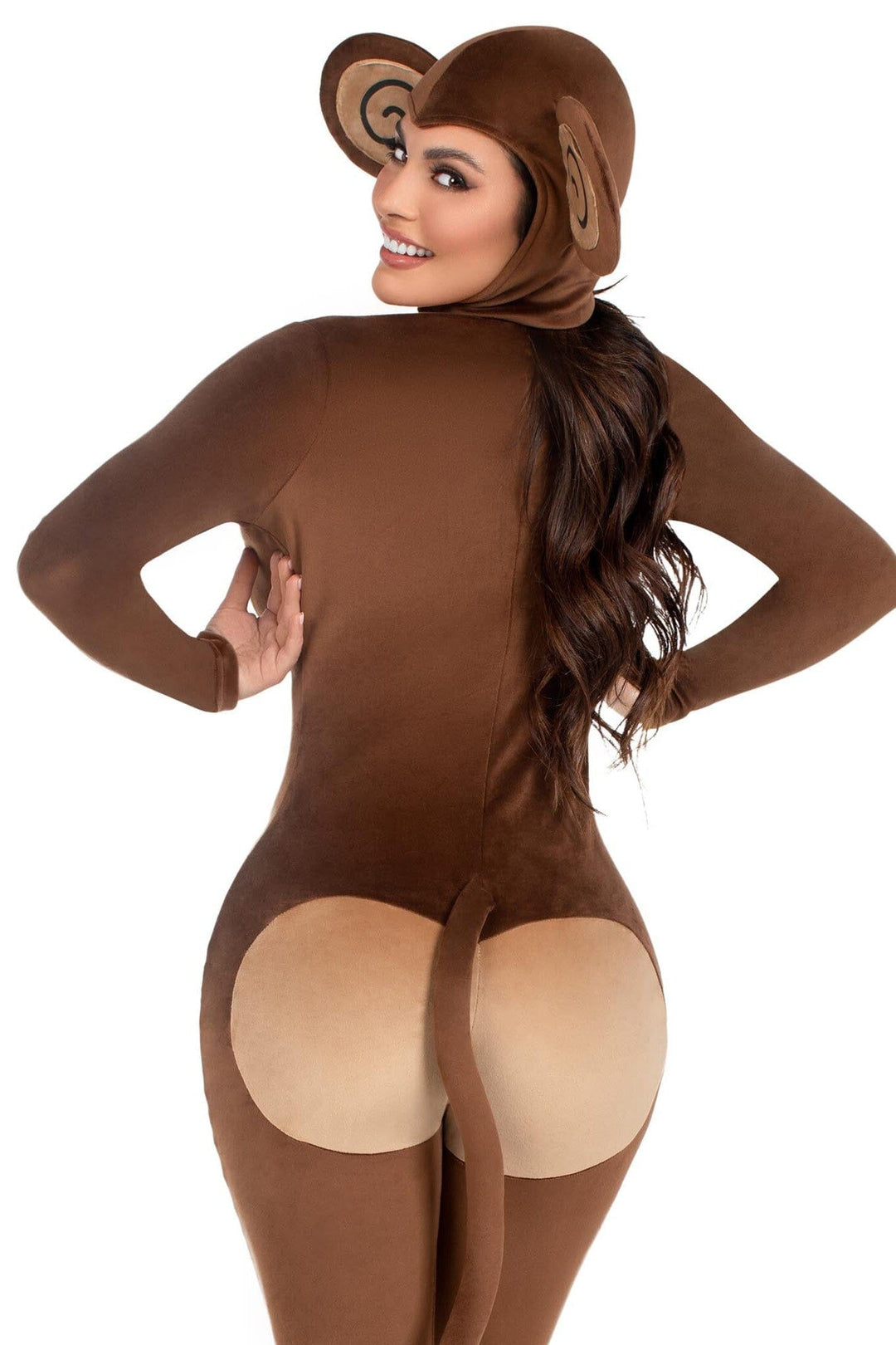 Leg Avenue 2 Piece Cheeky Monkey Velvet Plush Catsuit Costume Set in Brown 