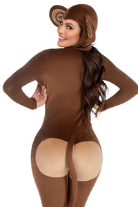 Leg Avenue 2 Piece Cheeky Monkey Velvet Plush Catsuit Costume Set in Brown 