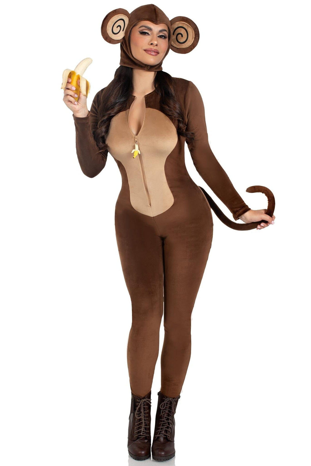 Leg Avenue 2 Piece Cheeky Monkey Velvet Plush Catsuit Costume Set in Brown  from SexyShoes.com
