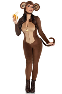 Leg Avenue 2 Piece Cheeky Monkey Velvet Plush Catsuit Costume Set in Brown  from SexyShoes.com