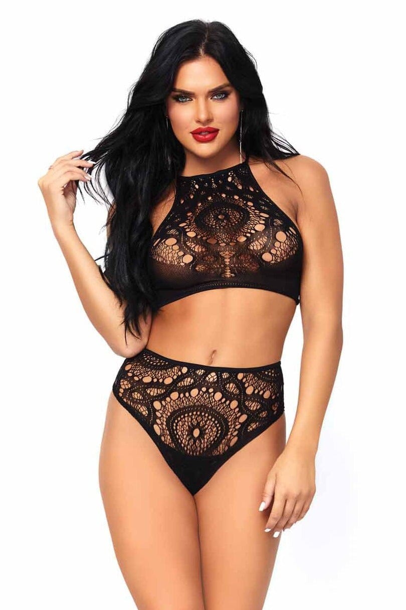 2 Piece Crochet Lace Halter Crop Top Set-Lingerie Sets-SEXYSHOES.COM