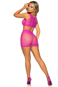 2 Piece Crochet Net Tank Top & Mini Skirt-Lingerie Sets-SEXYSHOES.COM