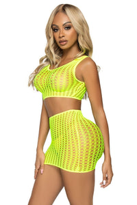 2 Piece Crochet Net Tank Top & Mini Skirt-Lingerie Sets-SEXYSHOES.COM