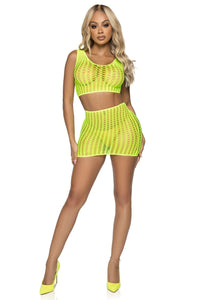 2 Piece Crochet Net Tank Top & Mini Skirt-Lingerie Sets-SEXYSHOES.COM