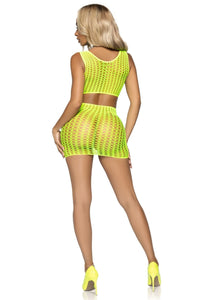 2 Piece Crochet Net Tank Top & Mini Skirt-Lingerie Sets-SEXYSHOES.COM
