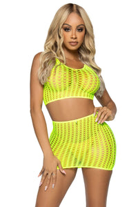 Leg Avenue 2 Piece Crochet Net Tank Top & Mini Skirt in Yellow  from SexyShoes.com
