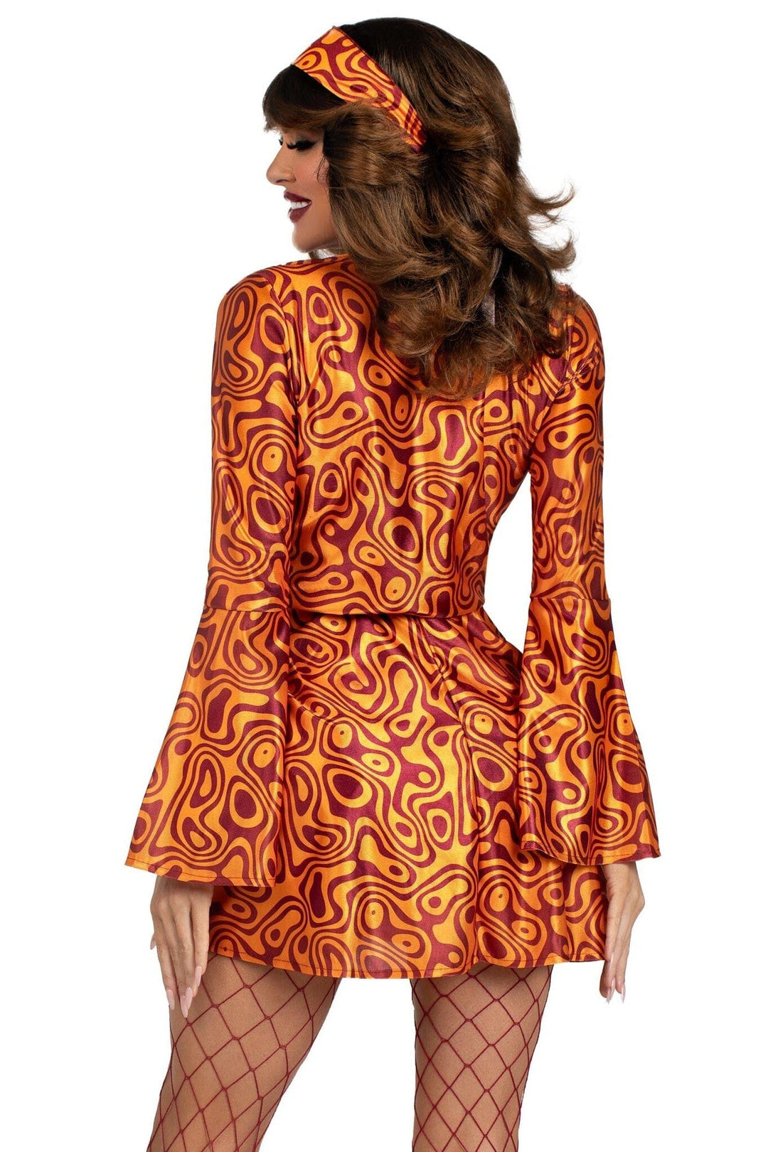 Leg Avenue 2 Piece Disco Doll, Includes Bell Sleeved Dress And Head Scarf in Multi 