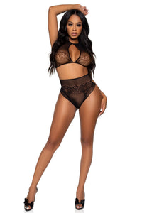 2 Piece Dotted Net Halter Crop Top & High Waist Thong-Lingerie Sets-SEXYSHOES.COM