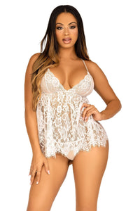 Leg Avenue 2 Piece Floarl Lace Babydoll, Scalloped Hem W/Cross Over Straps in White  from SexyShoes.com