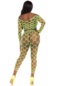 2 Piece Hardcore Net Crop Top And Footless Tights-Lingerie Sets-SEXYSHOES.COM