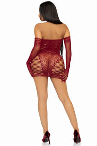 2 Piece Hardcore Net Tube Dress W/Lace Accent & Matching Gloves-Stripper Dresses-SEXYSHOES.COM