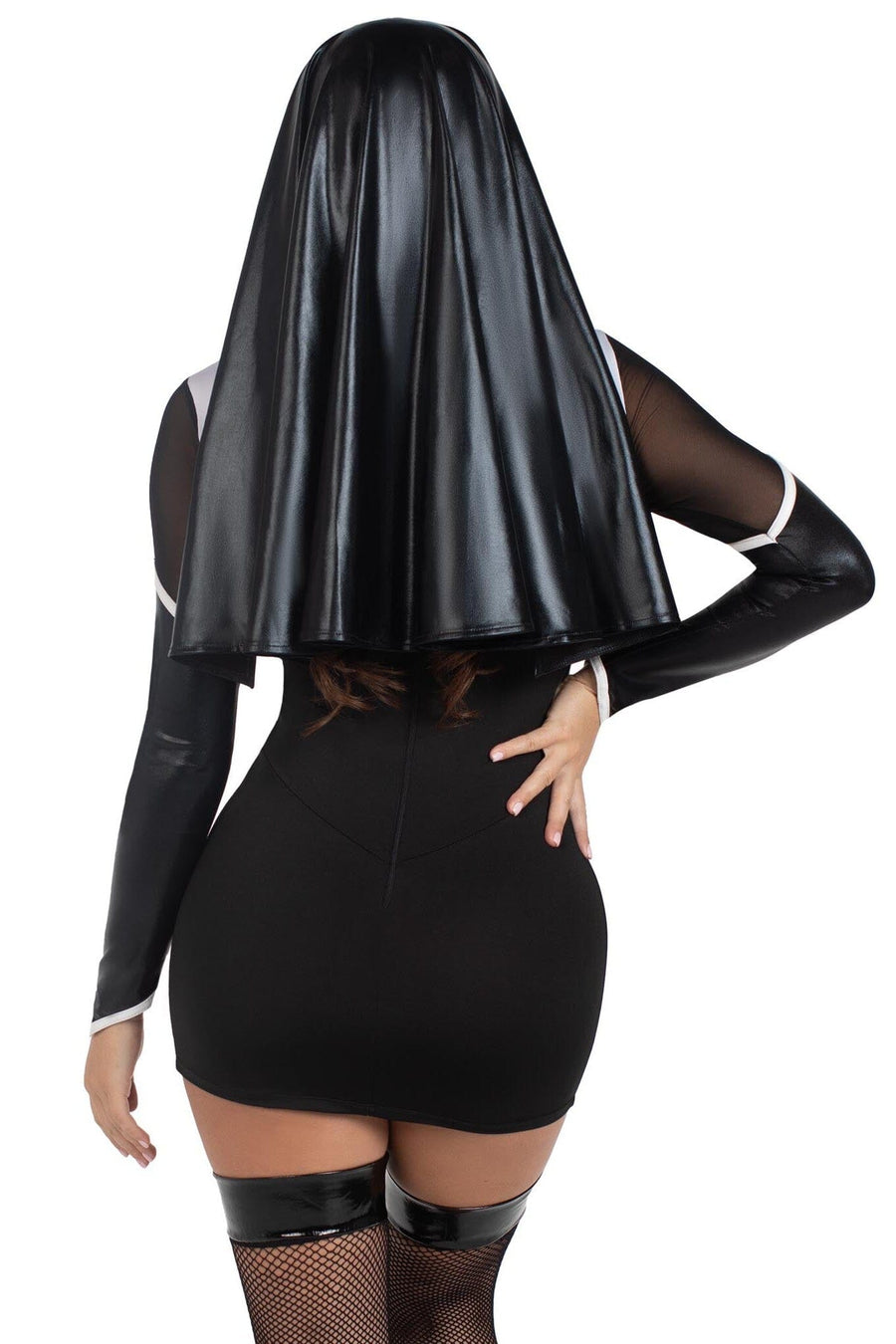 Leg Avenue 2 Piece Holy Hottie Boned Garter Dress, Nun Habit in Black 