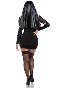 2 Piece Holy Hottie Boned Garter Dress, Nun Habit-Uniformed Costumes-SEXYSHOES.COM