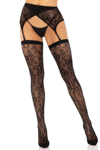 2 Piece Lace Thigh High And Crossover Garter Belt-Thigh High Stockings-SEXYSHOES.COM
