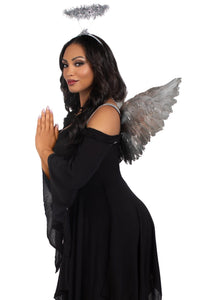 2 Piece Metallic Angel Wings And Tinsel Halo Headband-Wings + Harness-SEXYSHOES.COM