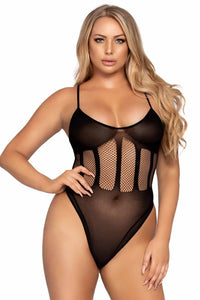 2 Piece Net & Opaque Bodysuit & Matching Skirt-Lingerie Sets-SEXYSHOES.COM