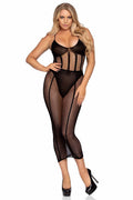 2 Piece Net & Opaque Bodysuit & Matching Skirt