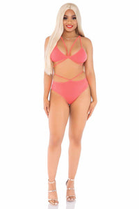 2 Piece Opaque Cage Strap Bra Top And Strappy Brazilian Briefs-Lingerie Sets-SEXYSHOES.COM