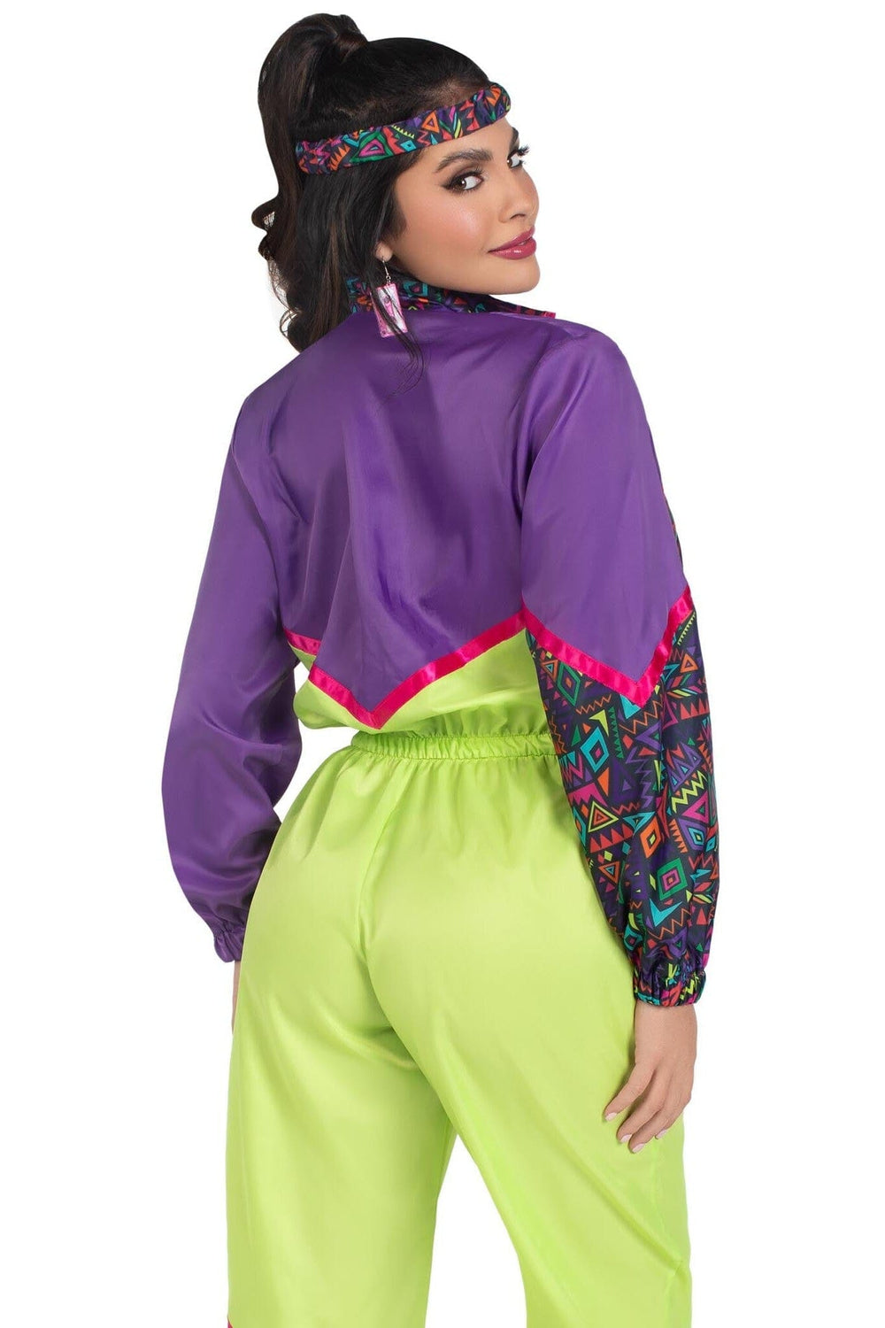 Leg Avenue 2 Piece Rad 80S Tracksuit, Includes Zip Up Tracksuit & Headband in Multi 
