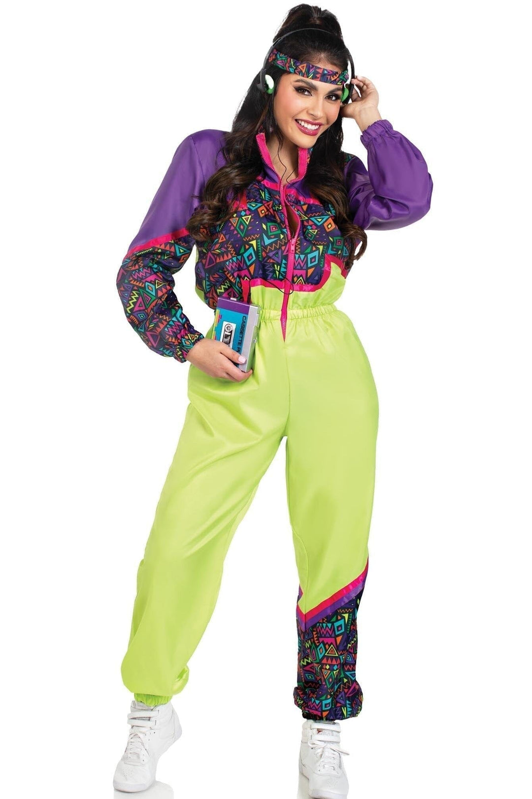 Leg Avenue 2 Piece Rad 80S Tracksuit, Includes Zip Up Tracksuit & Headband in Multi  from SexyShoes.com