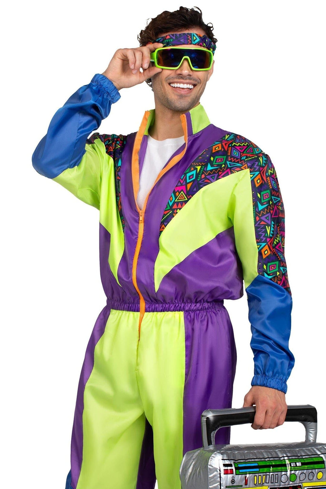 Leg Avenue 2 Piece Retro 80S Tracksuit, Includes Zip Up Tracksuit & Headband in Multi 