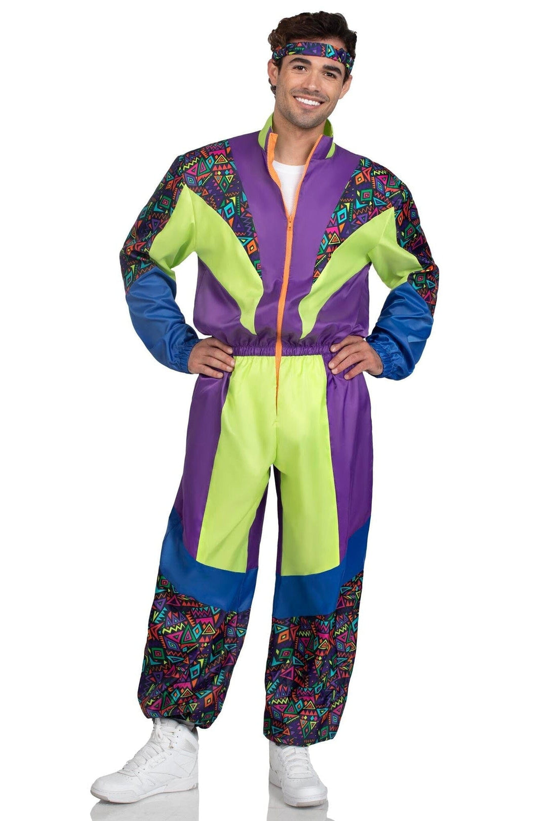 Leg Avenue 2 Piece Retro 80S Tracksuit, Includes Zip Up Tracksuit & Headband in Multi  from SexyShoes.com