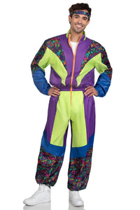 Leg Avenue 2 Piece Retro 80S Tracksuit, Includes Zip Up Tracksuit & Headband in Multi  from SexyShoes.com