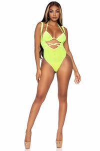 2 Piece Rhinestone Mesh Wrap Around Bikini Top & Suspender Bodysuit-Bodysuits-SEXYSHOES.COM