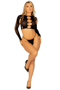 2 Piece Seamless Cut-Out Crop Top, G-String Lingerie Set-Lingerie Sets-SEXYSHOES.COM