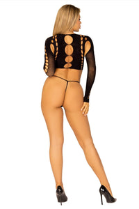 2 Piece Seamless Cut-Out Crop Top, G-String Lingerie Set-Lingerie Sets-SEXYSHOES.COM