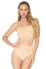 2 Piece Seamless Opaque Microfiber Ribbed Bandeau Top & High Waist Brief
