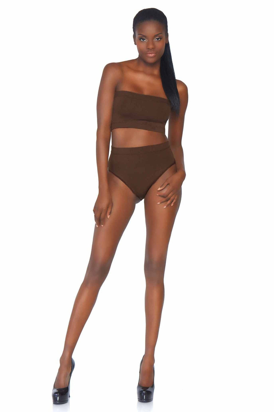 2 Piece Seamless Opaque Microfiber Ribbed Bandeau Top & High Waist Brief-Shapewear-SEXYSHOES.COM