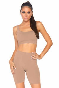 Leg Avenue 2 Piece Seamless Opaque Spandex Crop Tank And Bike Shorts in Nude  from SexyShoes.com