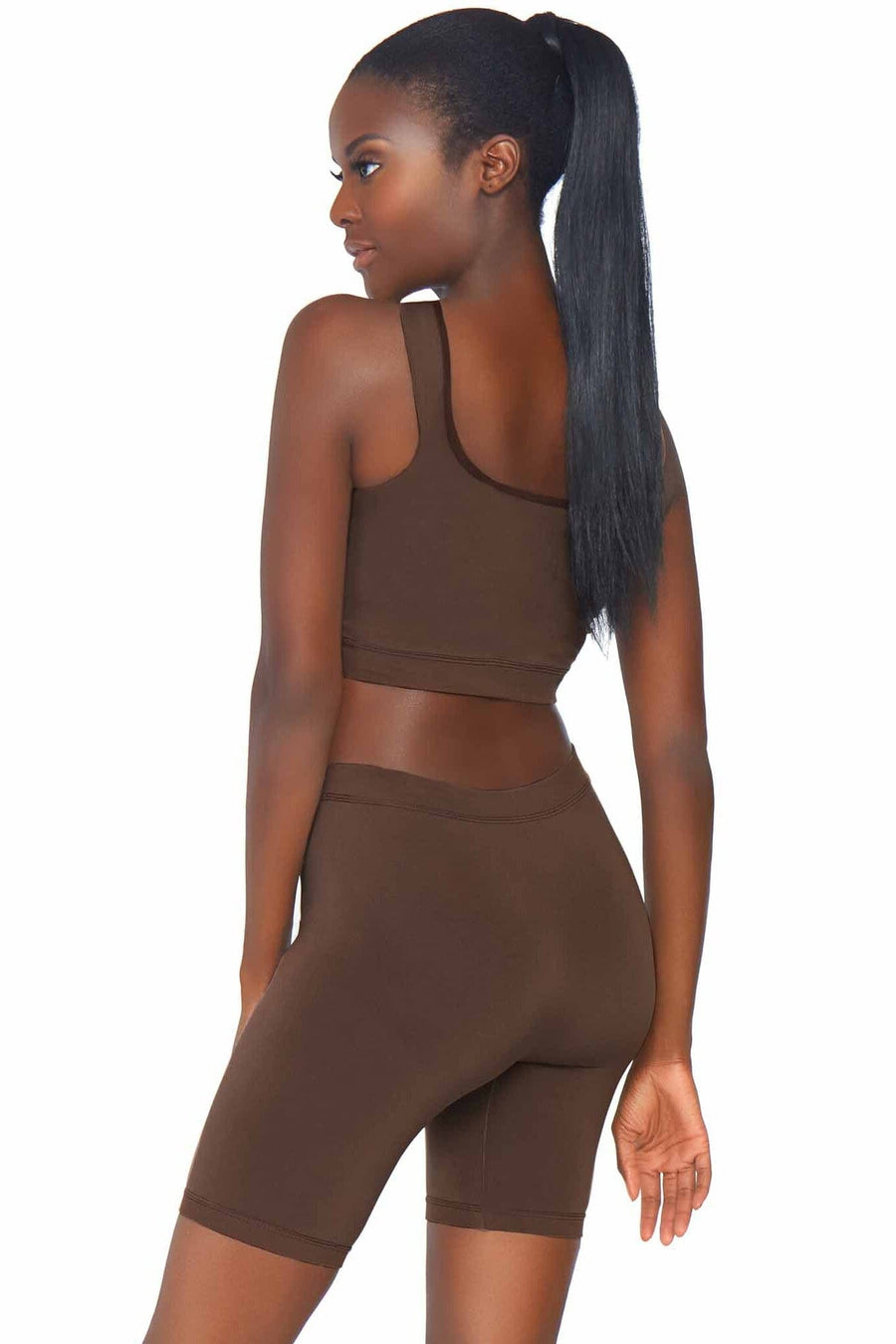 Leg Avenue 2 Piece Seamless Opaque Spandex Crop Tank And Bike Shorts in Brown 