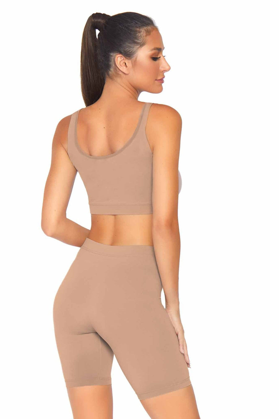 Leg Avenue 2 Piece Seamless Opaque Spandex Crop Tank And Bike Shorts in Nude 