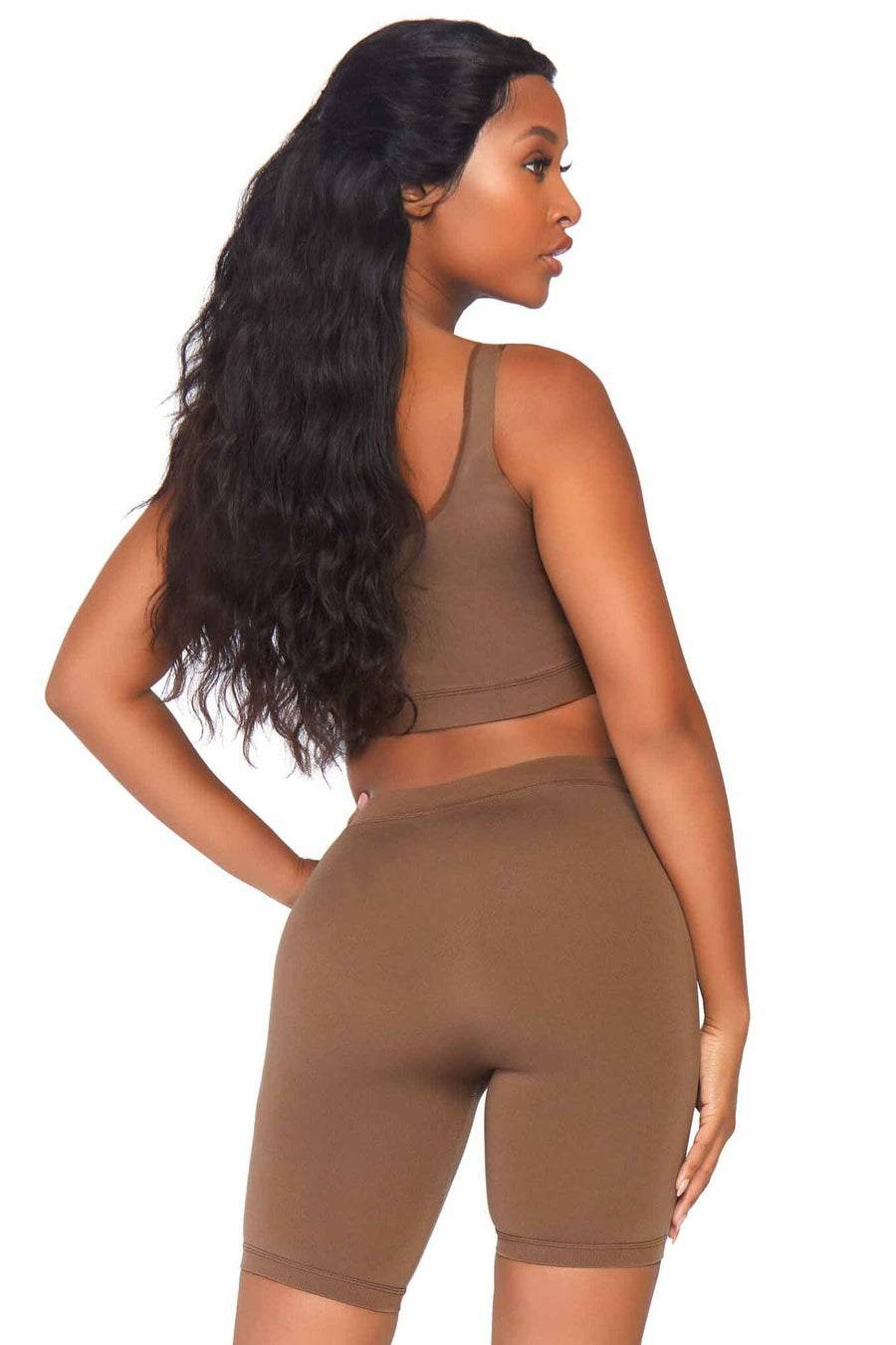 Leg Avenue 2 Piece Seamless Opaque Spandex Crop Tank And Bike Shorts in Nude 
