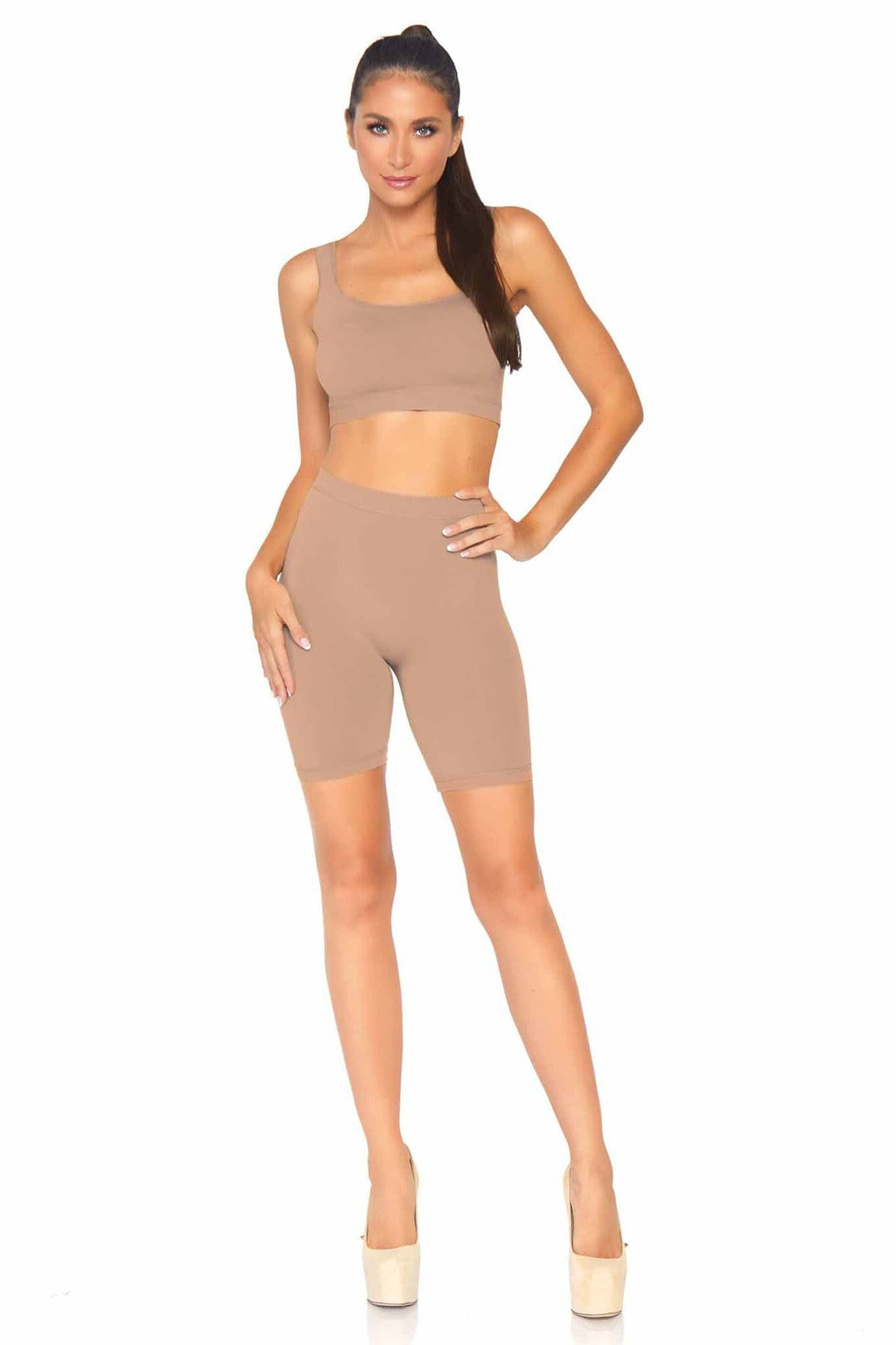 2 Piece Seamless Opaque Spandex Crop Tank And Bike Shorts-Shapewear-SEXYSHOES.COM