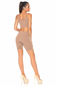 2 Piece Seamless Opaque Spandex Crop Tank And Bike Shorts-Shapewear-SEXYSHOES.COM
