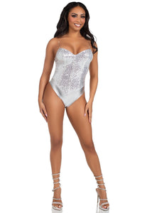 2 Piece Snap Crotch Bodysuit With Sequin & Detachable Clear Straps-Bodysuits-SEXYSHOES.COM