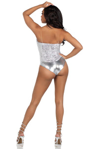 2 Piece Snap Crotch Bodysuit With Sequin & Detachable Clear Straps-Bodysuits-SEXYSHOES.COM