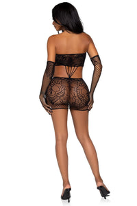 2 Piece Strappy Lace Tube Dress & Matching Gloves-Stripper Dresses-SEXYSHOES.COM