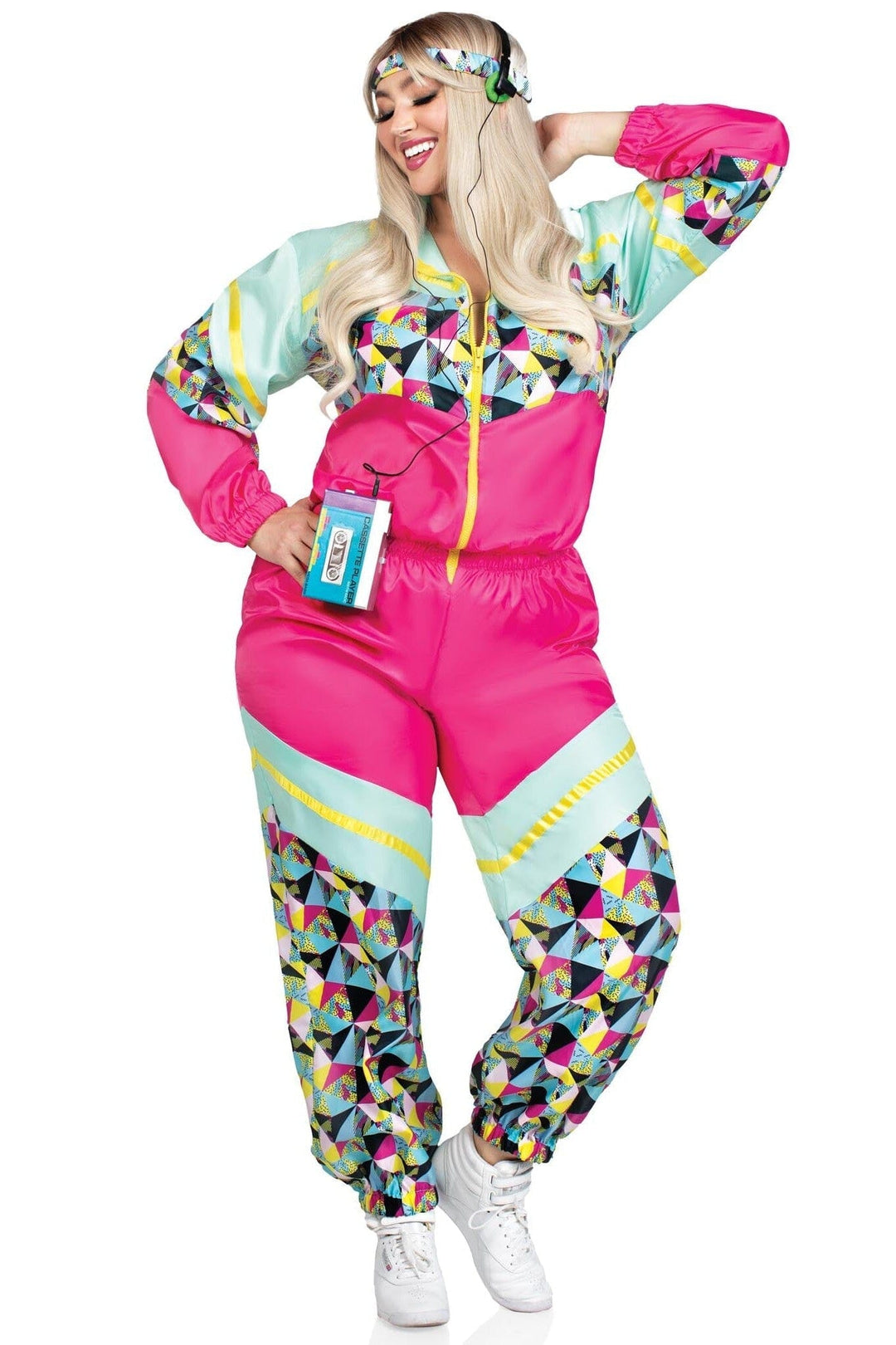 2 Piece Totally 80S Tracksuit, Includes Zip-Up Tracksuit & Headband-80's Costumes-SEXYSHOES.COM
