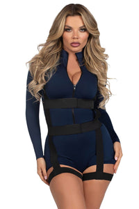 Leg Avenue 2 Piece Vibe Killer High Neck Romper, Body Harness in Blue 