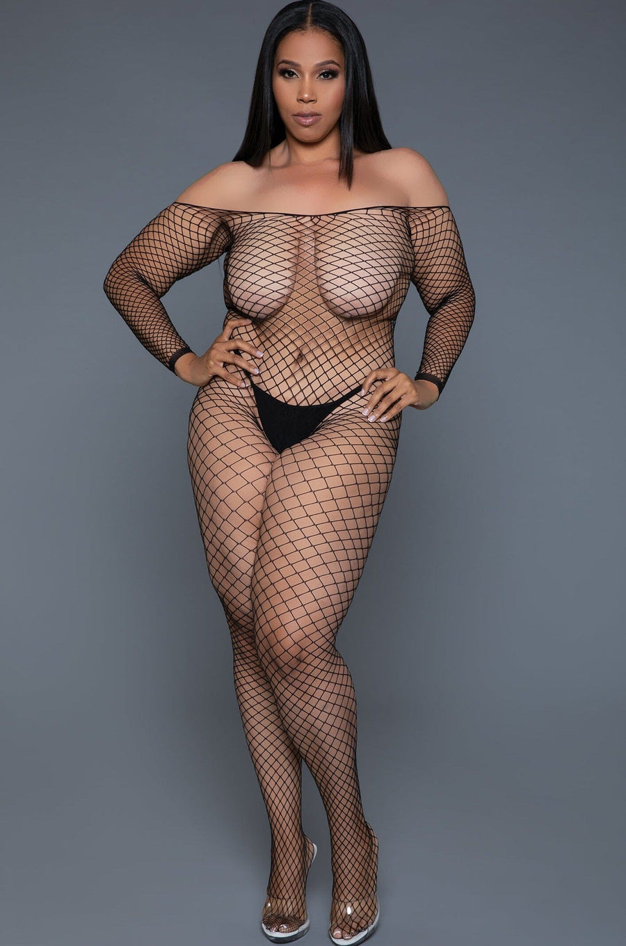 Off Shoulder Fishnet Bodystocking-Bodystockings-SEXYSHOES.COM