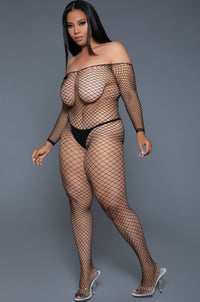 Off Shoulder Fishnet Bodystocking-Bodystockings-SEXYSHOES.COM