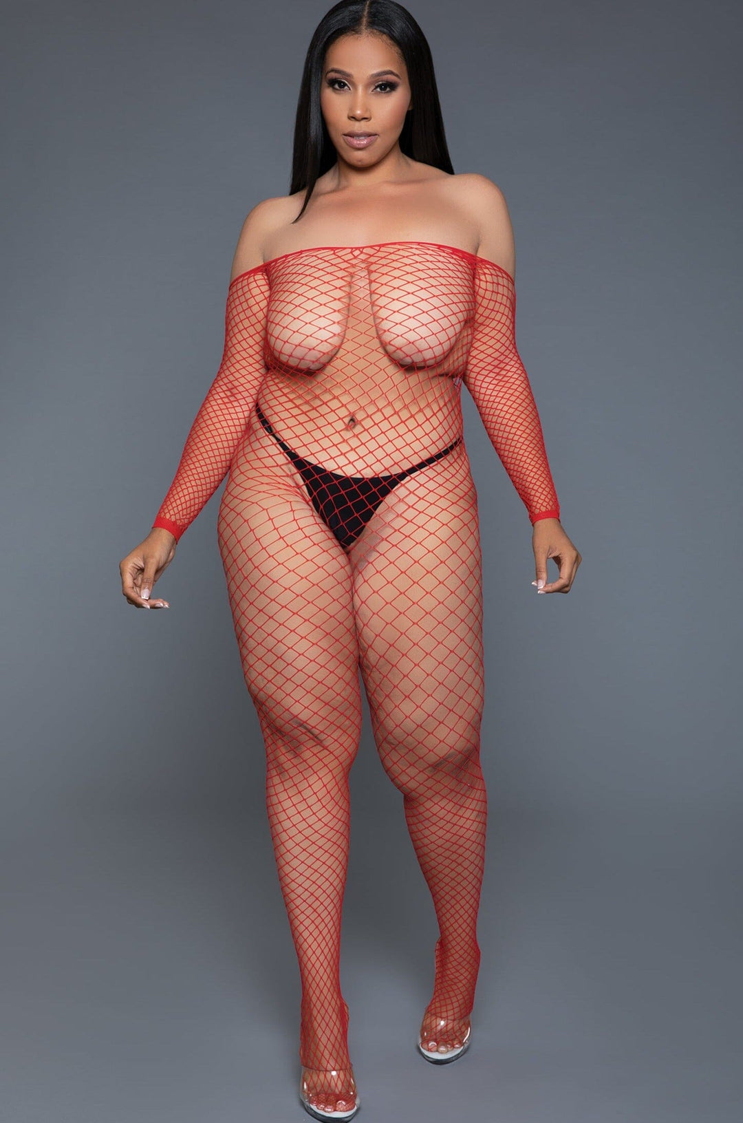 Off Shoulder Fishnet Bodystocking-Bodystockings-SEXYSHOES.COM