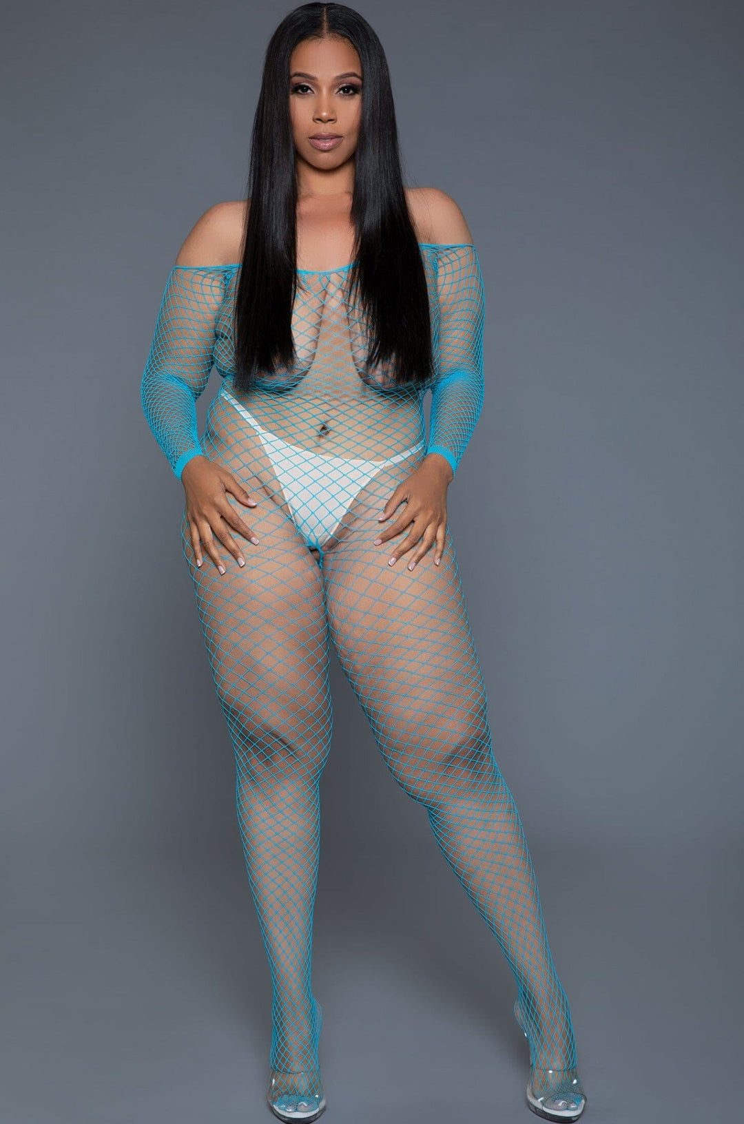 Off Shoulder Fishnet Bodystocking-Bodystockings-SEXYSHOES.COM